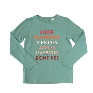 NWT J. Crew Girls' Green Fall List Long Sleeve Graphic Tee - SIZE XS
